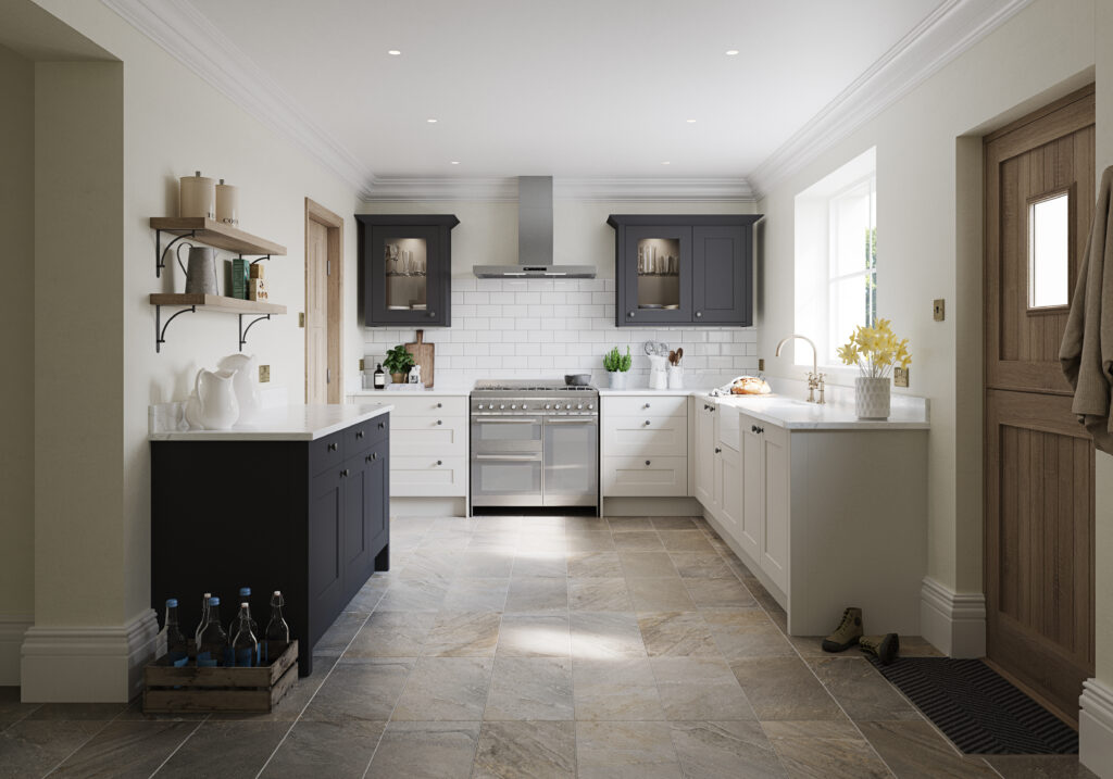 Belsay Woodgrain Kitchen in Dove Grey and Graphite