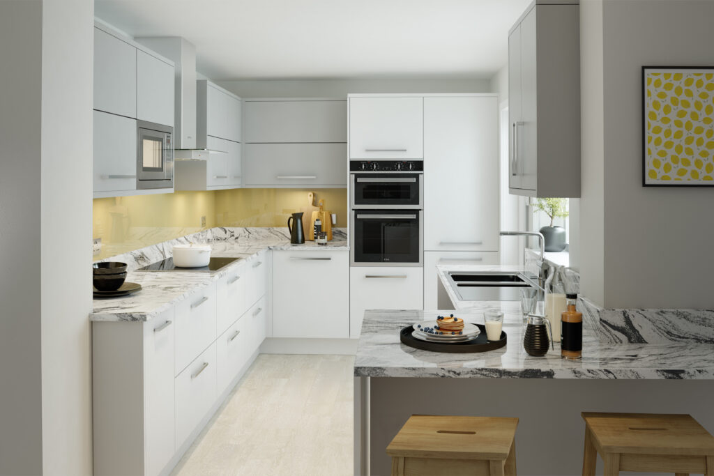 Unity Kitchen in Pure White and Light Grey