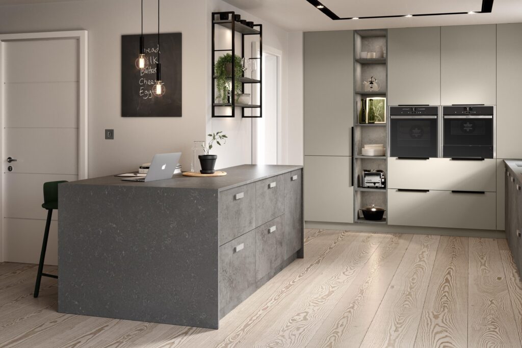 Unity Kitchen in Pebble Grey Supermatt and Trellick Concrete