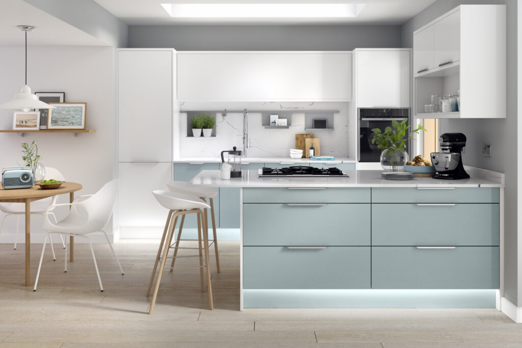 Unity Kitchen in White and Fjord Metallic